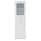 Tall Bathroom Storage Cabinet with Glass Doors Free Standing Cabinet with Two Drawers