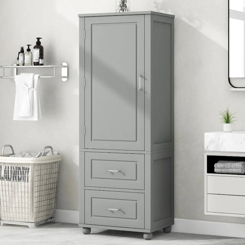 61.4   Tall Bathroom Storage Cabinet, Two Drawers and Adjustable Shelf