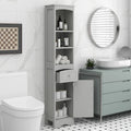 Armoire de salle de bain haute, meuble de rangement autoportant avec tiroir et étagère réglable