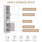 Armoire de salle de bain haute, meuble de rangement autoportant avec tiroir et étagère réglable
