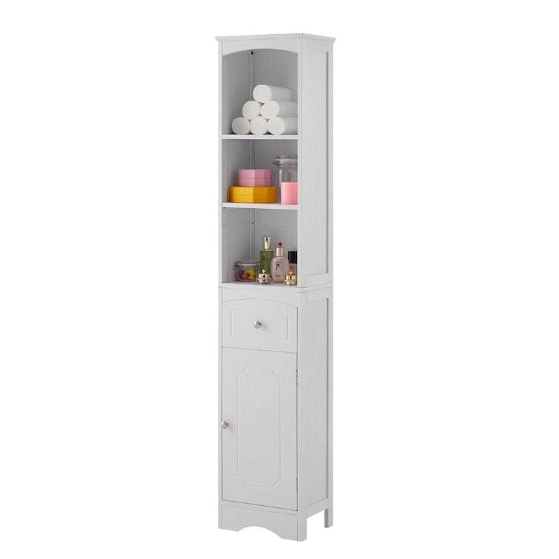 Armoire de salle de bain haute, meuble de rangement autoportant avec tiroir et étagère réglable