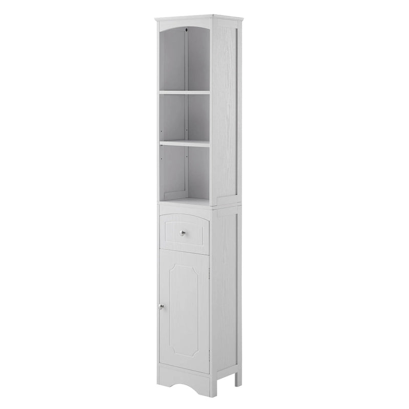 Armoire de salle de bain haute, meuble de rangement autoportant avec tiroir et étagère réglable