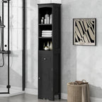 Armoire de salle de bain haute, meuble de rangement autoportant avec tiroir et étagère réglable