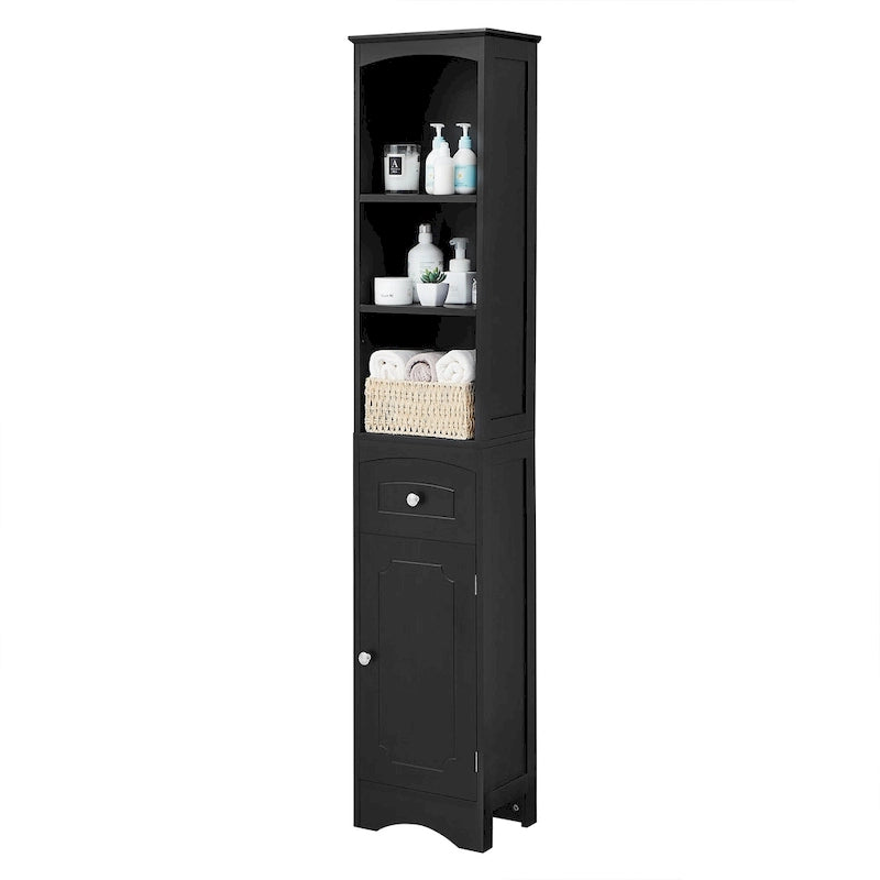 Armoire de salle de bain haute, meuble de rangement autoportant avec tiroir et étagère réglable
