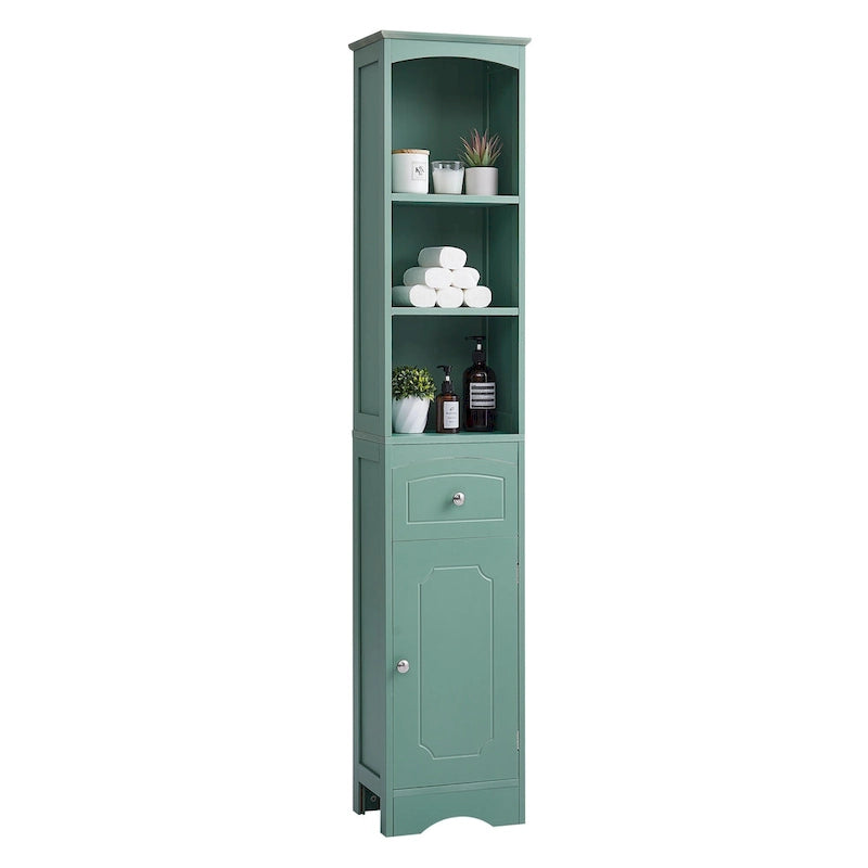 Armoire de salle de bain haute, meuble de rangement autoportant avec tiroir et étagère réglable