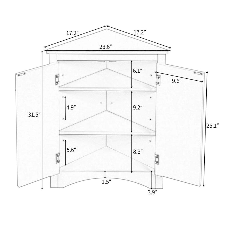 Meuble d'angle triangulaire en MDF avec étagères réglables