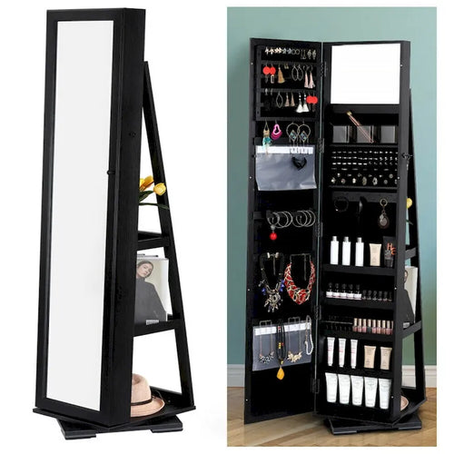 360 Degree Rotatable Jewelry Cabinet with Full-Length Mirror