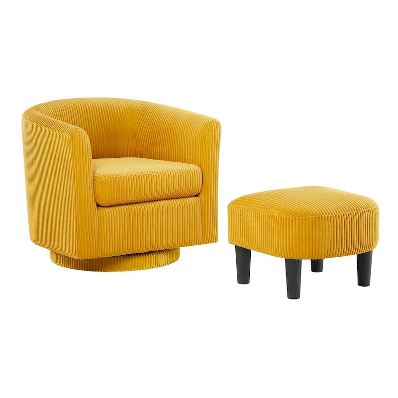 Fauteuil pivotant en velours côtelé avec repose-pieds