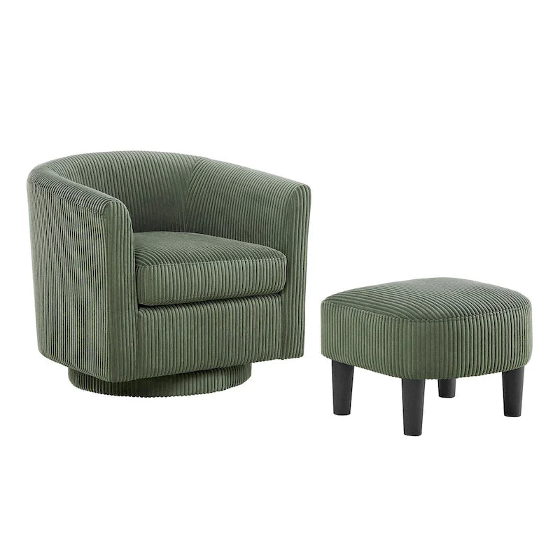 Corduroy Swivel Accent Chair with Ottoman