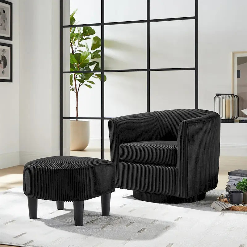 Fauteuil pivotant en velours côtelé avec repose-pieds