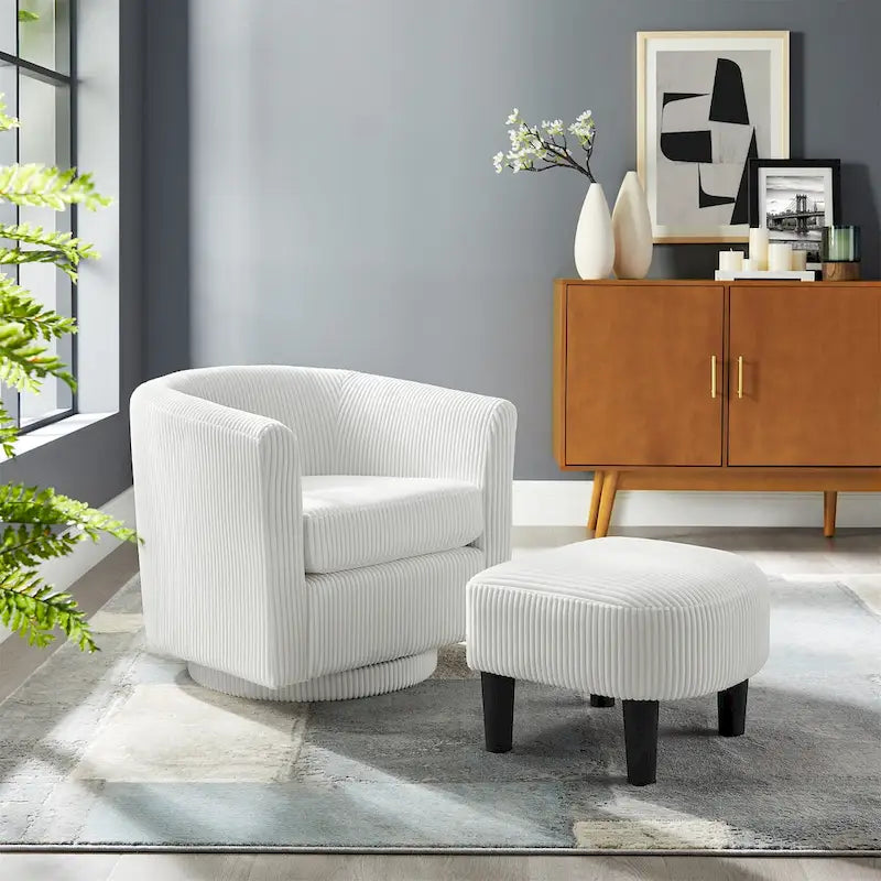 Fauteuil pivotant en velours côtelé avec repose-pieds