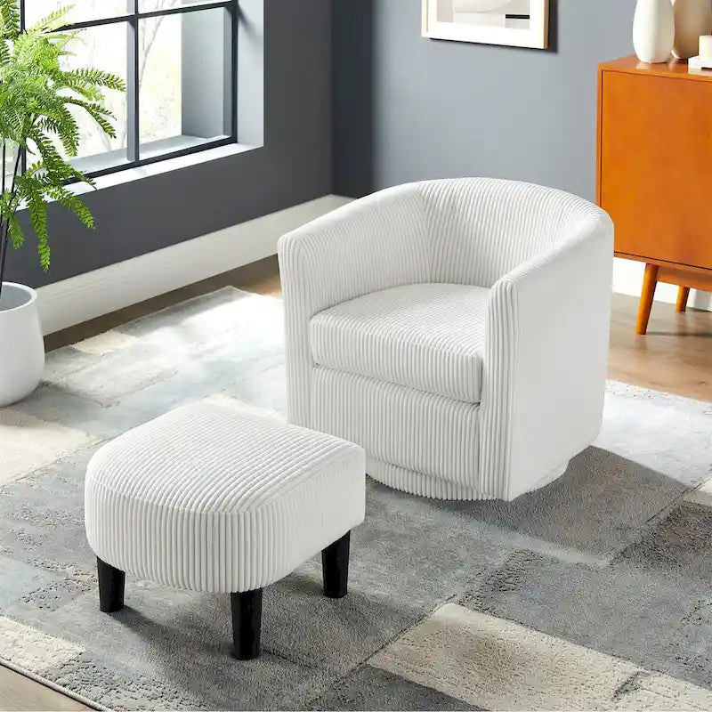 Fauteuil pivotant en velours côtelé avec repose-pieds