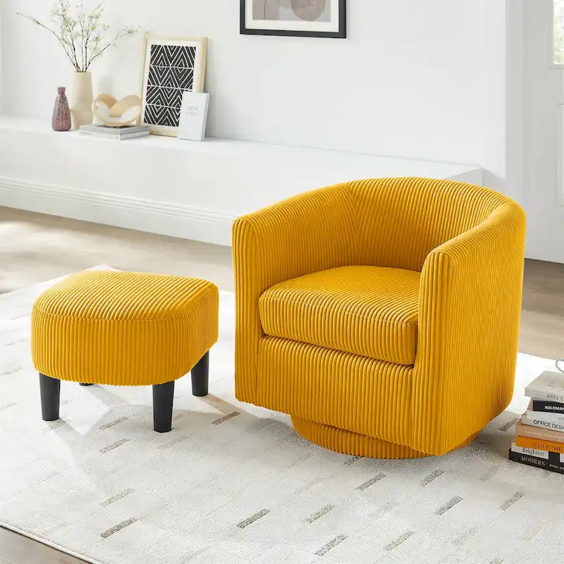 Fauteuil pivotant en velours côtelé avec repose-pieds