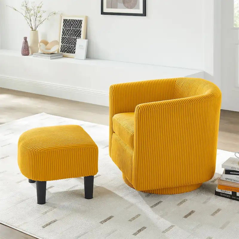 Fauteuil pivotant en velours côtelé avec repose-pieds