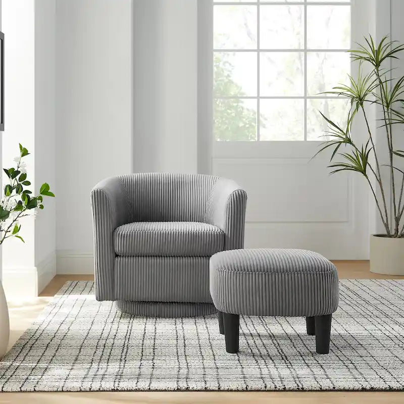 Fauteuil pivotant en velours côtelé avec repose-pieds