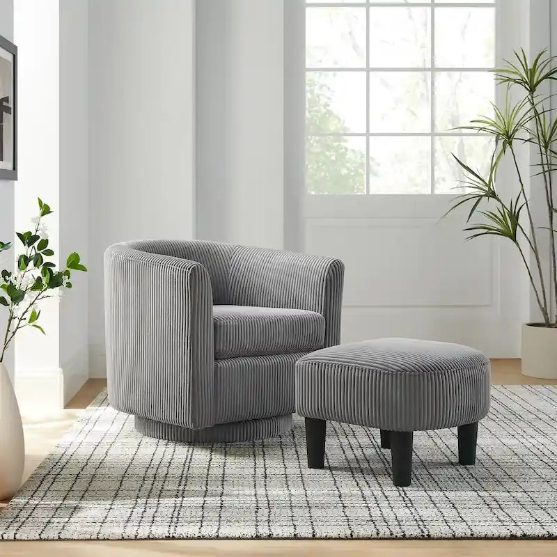 Fauteuil pivotant en velours côtelé avec repose-pieds