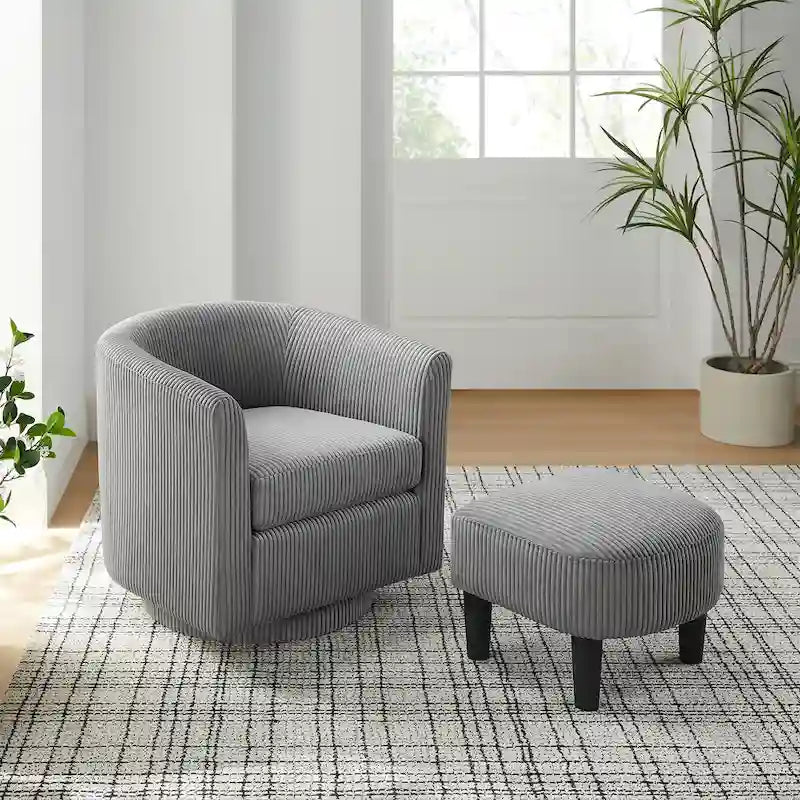 Fauteuil pivotant en velours côtelé avec repose-pieds