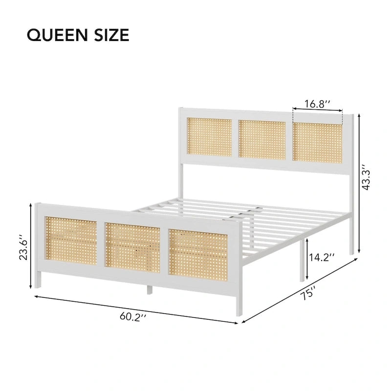 Cadre de lit en rotin avec tête de lit