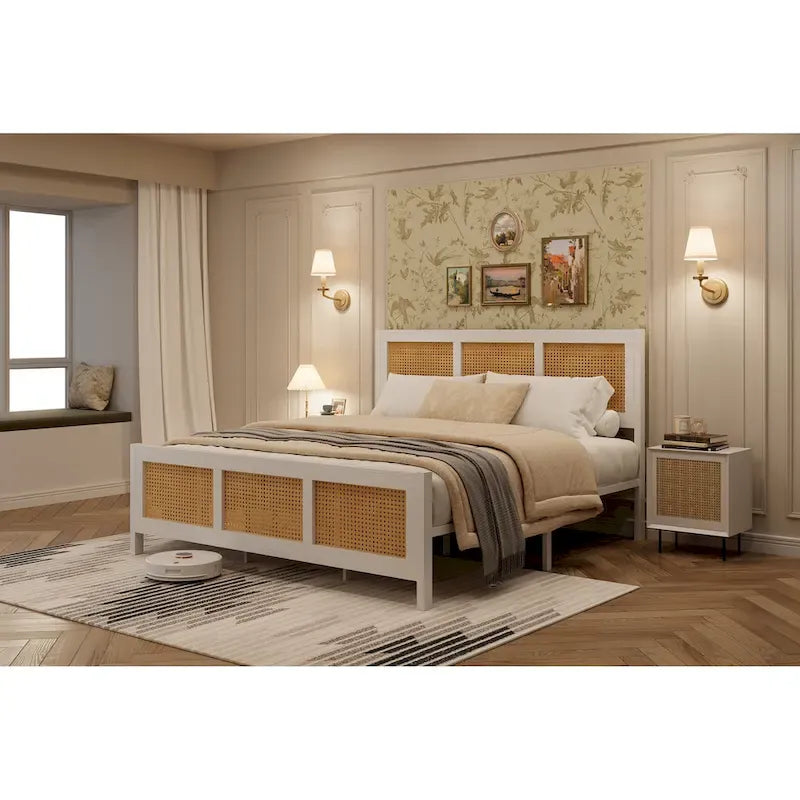 Cadre de lit en rotin avec tête de lit