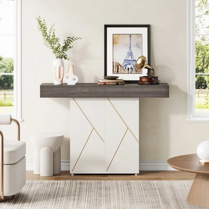 Console sur pied de style campagnard 43,3 cm, table d'appoint pour salon, table d'entrée, bureau étroit