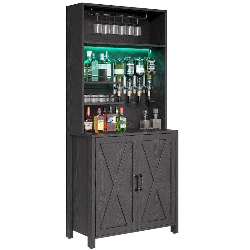 Meuble bar à vin Moasis haut pour bouteilles et verres, avec distributeur de boissons et casier à vin.