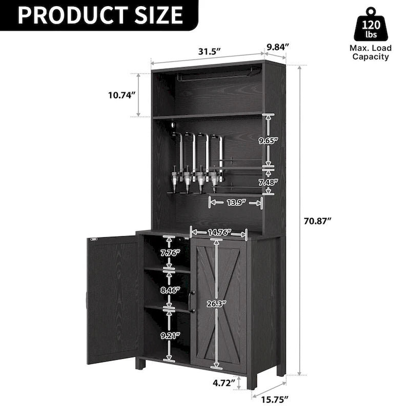 Meuble bar à vin Moasis haut pour bouteilles et verres, avec distributeur de boissons et casier à vin.