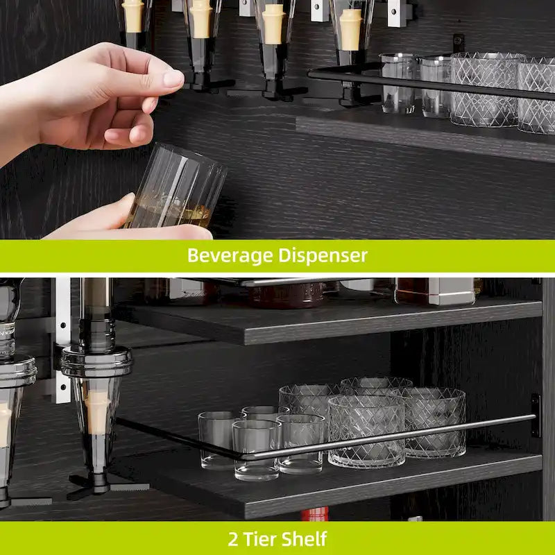 Meuble bar à vin Moasis haut pour bouteilles et verres, avec distributeur de boissons et casier à vin.