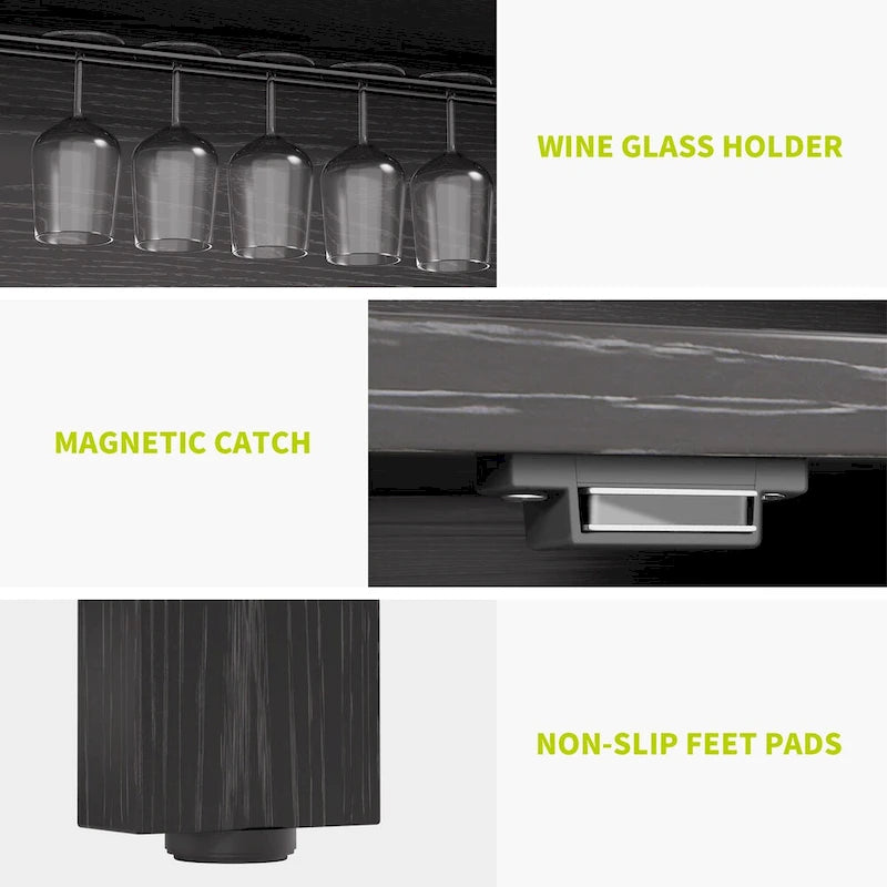 Meuble bar à vin Moasis haut pour bouteilles et verres, avec distributeur de boissons et casier à vin.