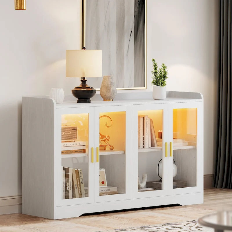 Buffet Moasis 55 avec éclairage LED, meuble de rangement avec portes et étagères réglables