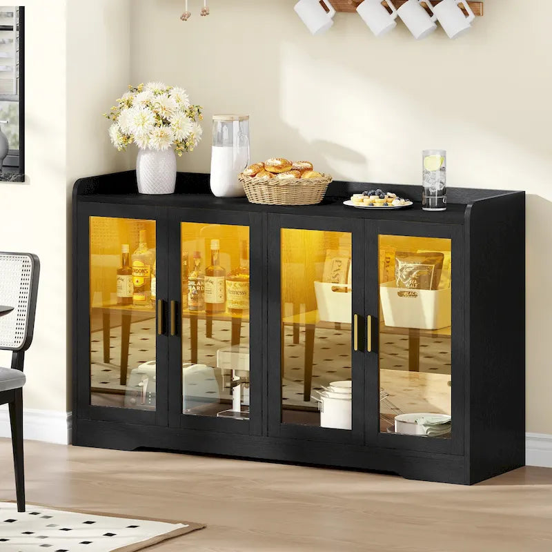 Buffet Moasis 55 avec éclairage LED, meuble de rangement avec portes et étagères réglables