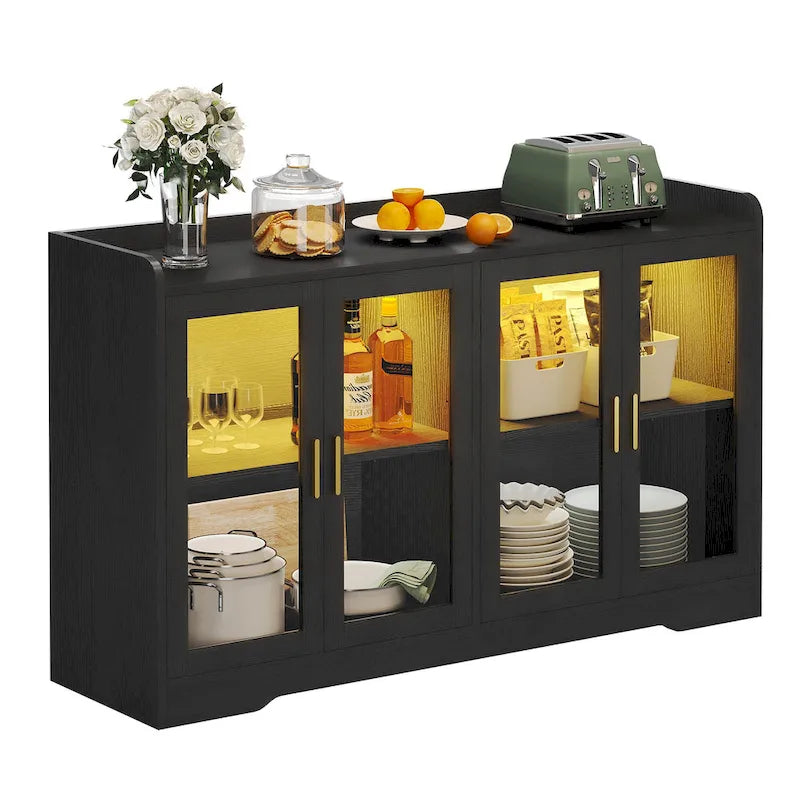 Buffet Moasis 55 avec éclairage LED, meuble de rangement avec portes et étagères réglables