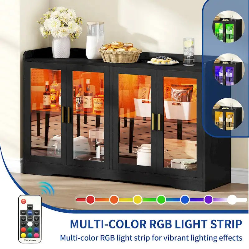 Buffet Moasis 55 avec éclairage LED, meuble de rangement avec portes et étagères réglables
