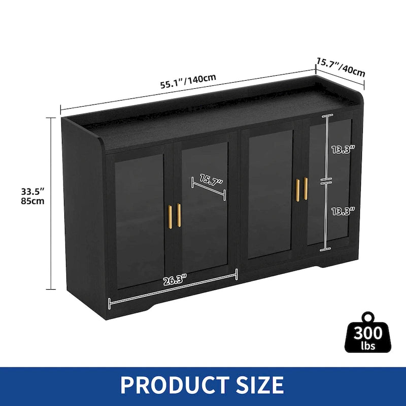 Buffet Moasis 55 avec éclairage LED, meuble de rangement avec portes et étagères réglables