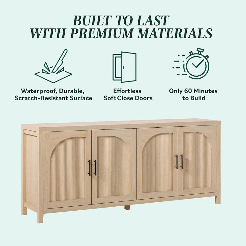 Buffet moderne Middlebrook de 70 pouces à cannelures et portes cintrées