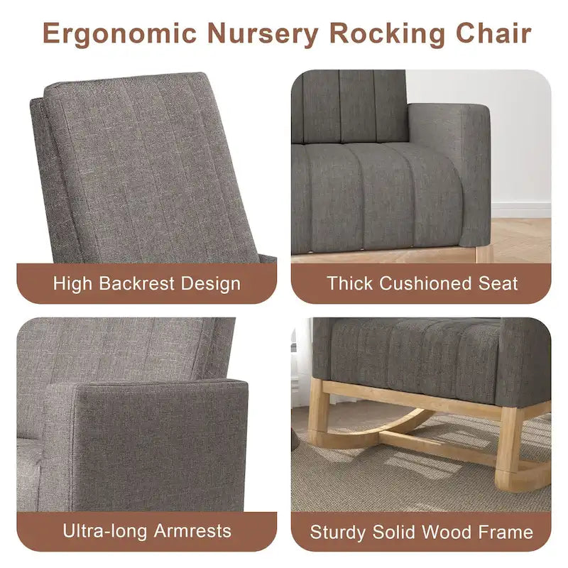 Fauteuil à bascule réglable, fauteuil berçant pour chambre d'enfant avec dossier haut réglable et repose-pieds