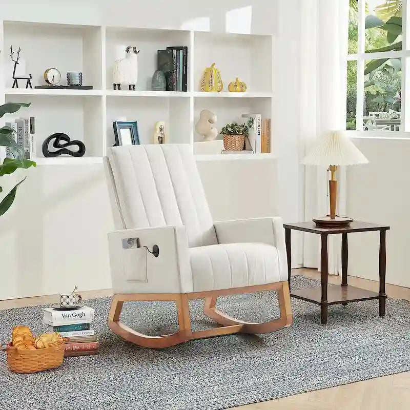 Fauteuil à bascule réglable, fauteuil berçant pour chambre d'enfant avec dossier haut réglable et repose-pieds