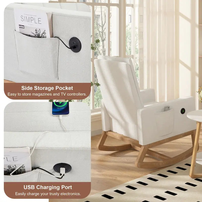 Fauteuil à bascule réglable, fauteuil berçant pour chambre d'enfant avec dossier haut réglable et repose-pieds