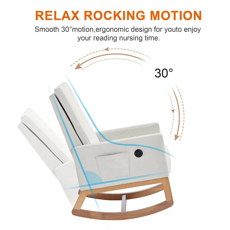 Fauteuil à bascule réglable, fauteuil berçant pour chambre d'enfant avec dossier haut réglable et repose-pieds