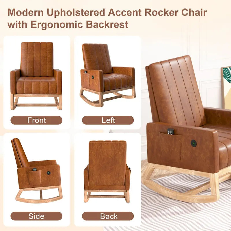 Fauteuil à bascule réglable, fauteuil berçant pour chambre d'enfant avec dossier haut réglable et repose-pieds