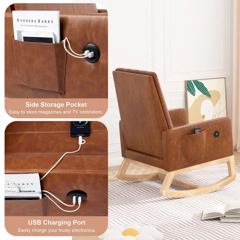 Fauteuil à bascule réglable, fauteuil berçant pour chambre d'enfant avec dossier haut réglable et repose-pieds