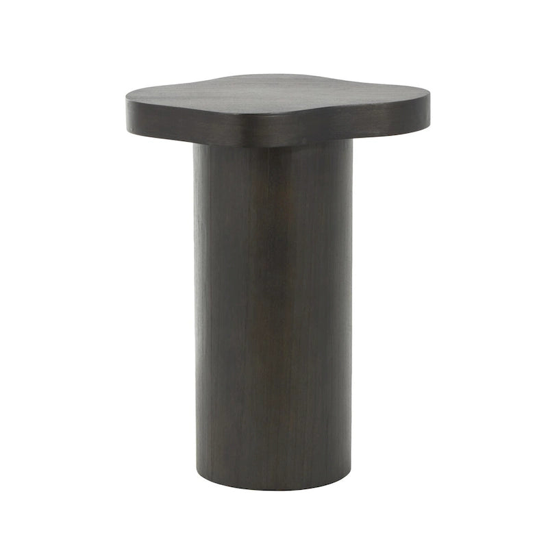 Table d'appoint piédestal en bois avec plateau carré arrondi - Noir ou marron - Roche River Decor