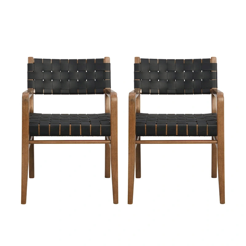 Chaises de salle à manger Prosen Morden en cuir tressé et bois d'hévéa avec accoudoirs (lot de 2) par Christopher Knight Home