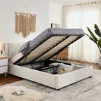 Lit plateforme rembourré avec rangement, format Queen/King, avec tête de lit