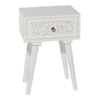 Mango Wood Scroll Intricately Carved Single Drawer Side End Accent Table - White - Roche River Decor