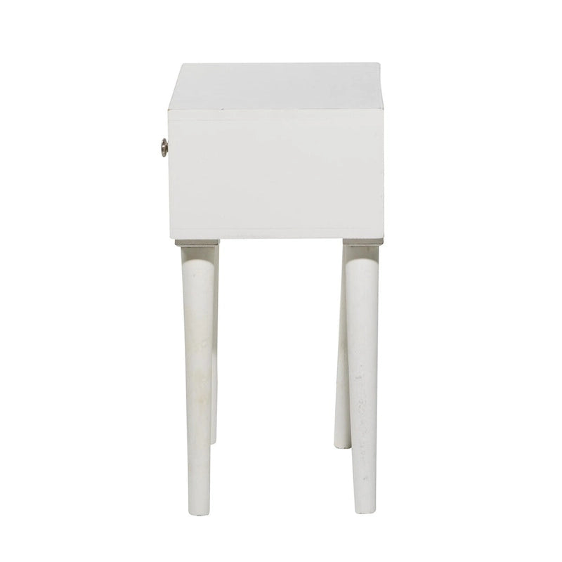 Table d'appoint à un tiroir en bois de manguier finement sculpté - Blanc - Roche River Decor